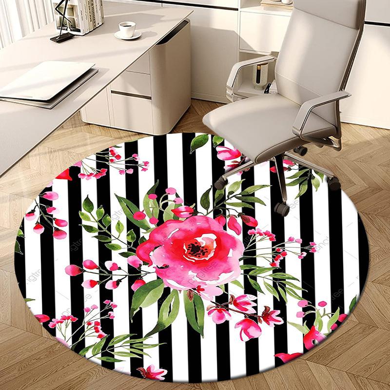 1pc Office Carpet Chair Mats Watercolor Floral Stripes Pattern Design Perfect for Decorating Office Chairs, Living Rooms, Or Bedrooms.YDT192