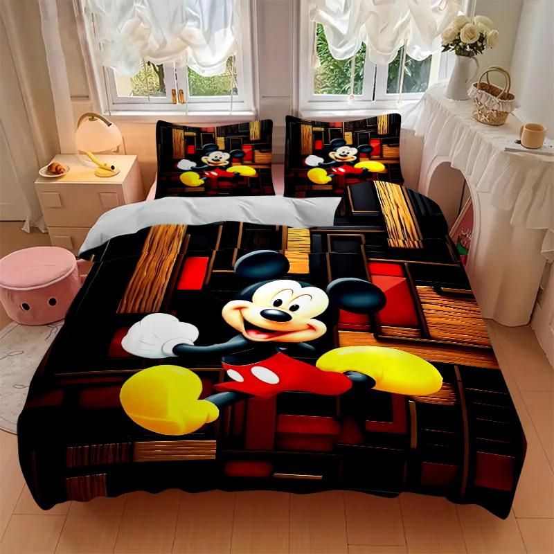 3pcs Mickey Mouse Printed Bedding Set, Breathable And Soft, Machine Washable, Christmas Gift, Suitable for Bedroom Decoration, 095