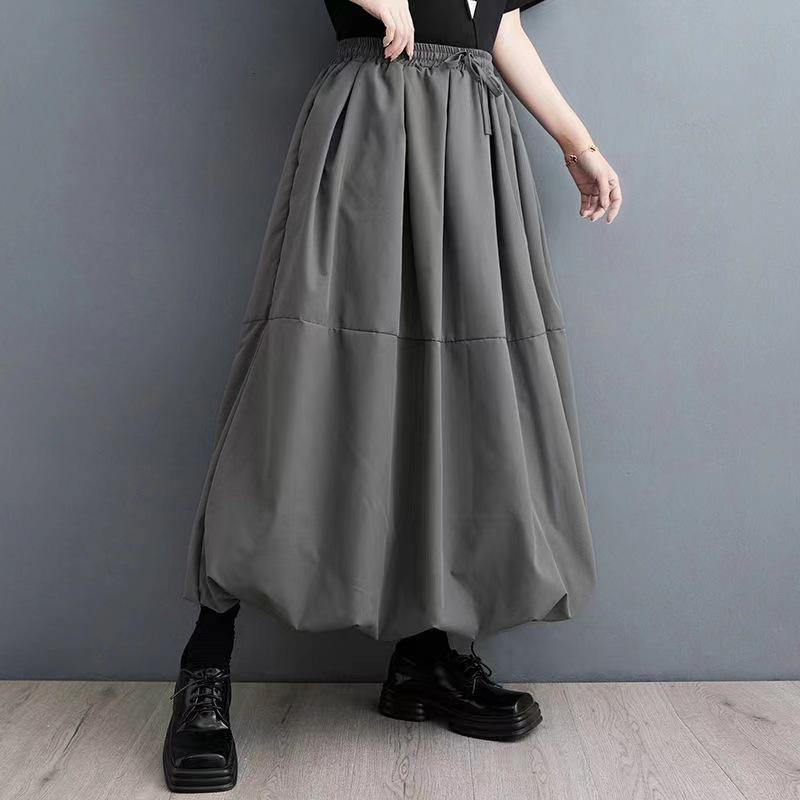 Übergrößen Damen Sommer Oversize Röcke Herbst Hohe Taille Lässig Locker Einfarbige Elastische Taille Midi Rock