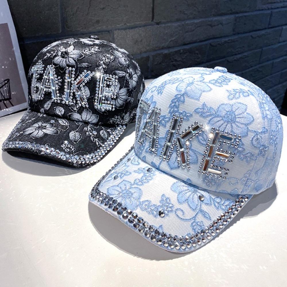 

Letter Rhinestone Baseball Hat Korean Style Women Sun Cap Casual Sunscreen Peaked Cap Girl чорний