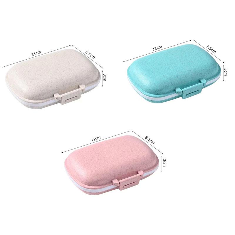 Travel Friendly Mini Portable 8 Grids Wheat Sealed Medicine Organizer Container Tablets Storage Dispenser Box