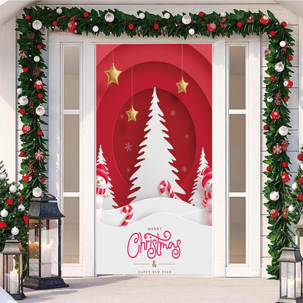Four-Sided Stretch Christmas Door Cover - Easy Install with Festive Pattern
