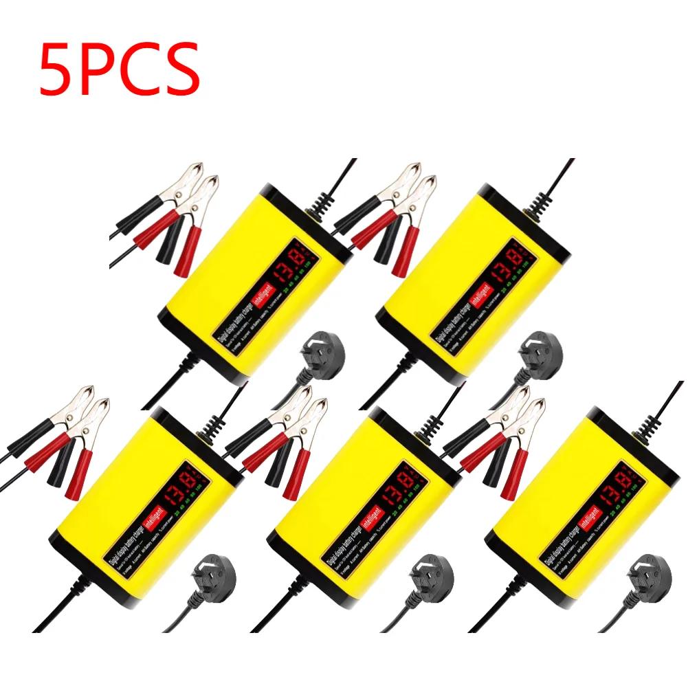 6-1PCS 12V Car Battery Charger 220V 110V LED Display Short Circuit Protection Power Charger Car Charger for Motorcycle EU/US/UK