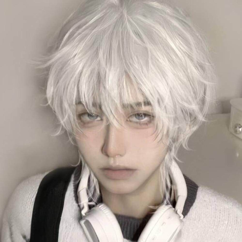 Heat Resistant Anime Men Wigs Synthetic Hair Male Cosplay Wig Full Head Short Straight Wig Party