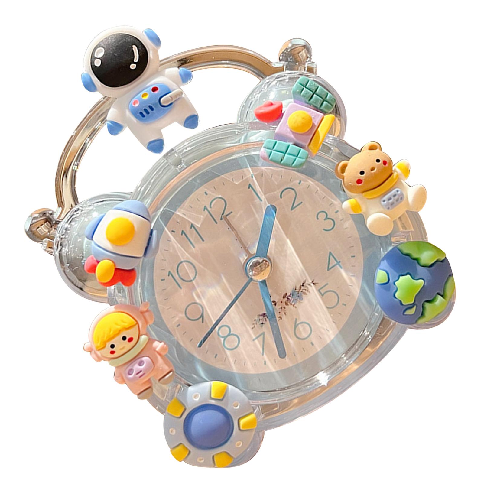 

Cartoon Alarm Clock Quiet Cute Decorative Portable Kids Desk Clock for Children Bedroom Dormitory Blue Spaceman