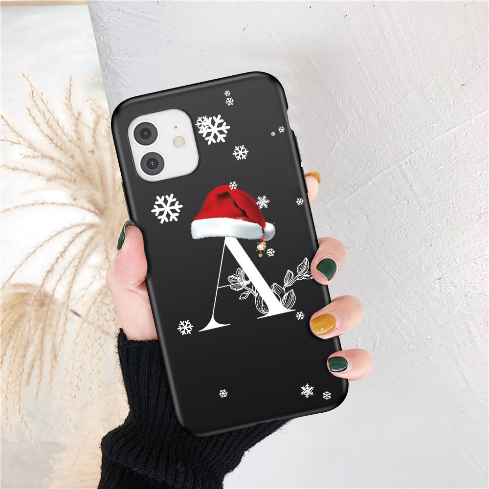 Vánoční dárek Art White Letter A To Z Pouzdro pro iPhone 13 Mini 12 11 13 Pro Max X XS Max 7 8 Plus Cute Red Hat Shockproof Cover