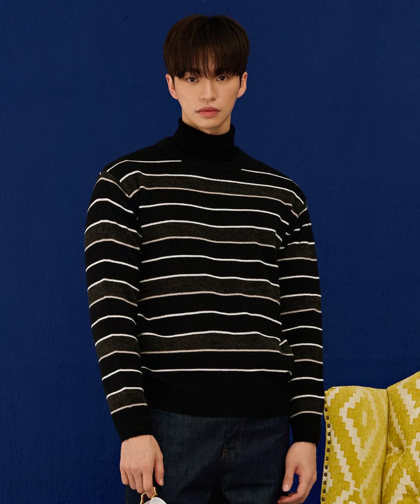 CHASECULT Men'S Striped Round Sweater - Black