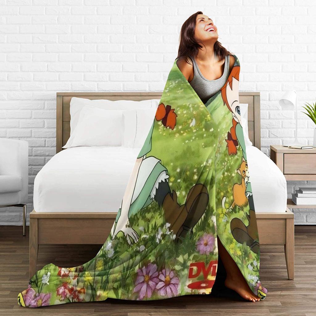 Cartoon manga A-Anne of Green Gables Blanket Soft Fluffy Plush Throw Blanket For Girls Boys Bedroom Flannel Bedspread Bed Cover