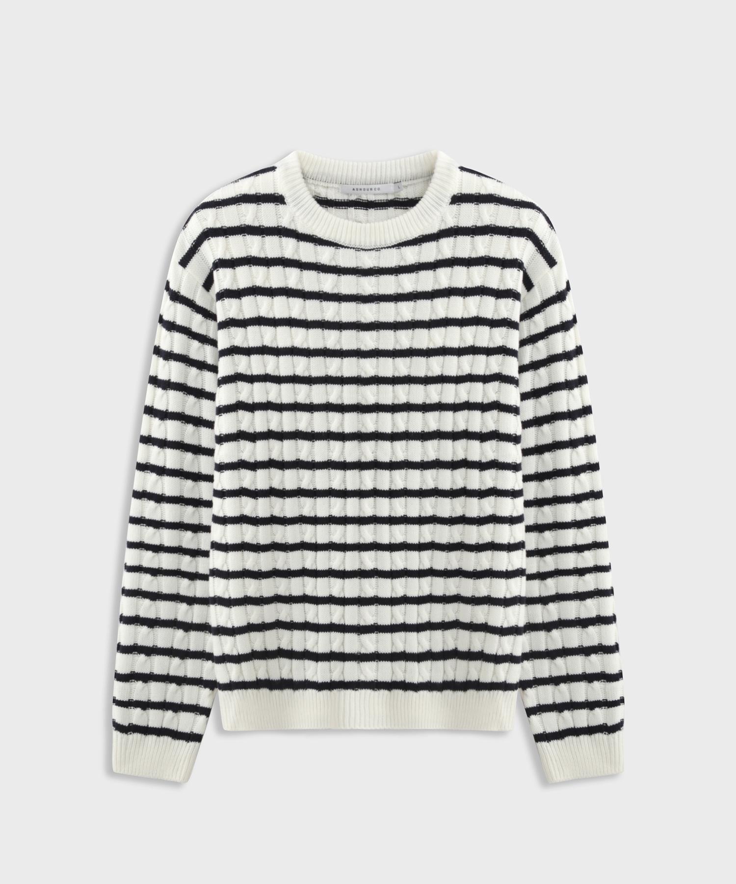 Ash Hour Cable Stripe Knit Ecru Ecru/L
