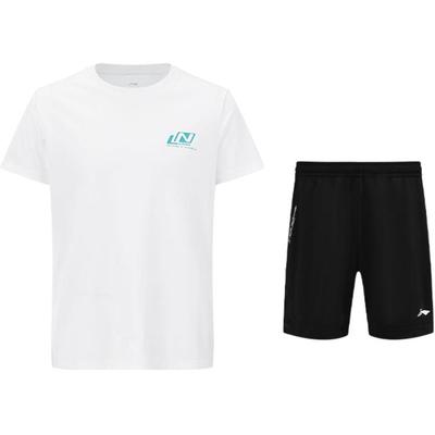 Minimalist Breathable Cool Round Neck Short Sleeve Versatile Straight Cut Split Quick-Dry Shorts Casual Sports Set ATSV607-2+AAPU133-1