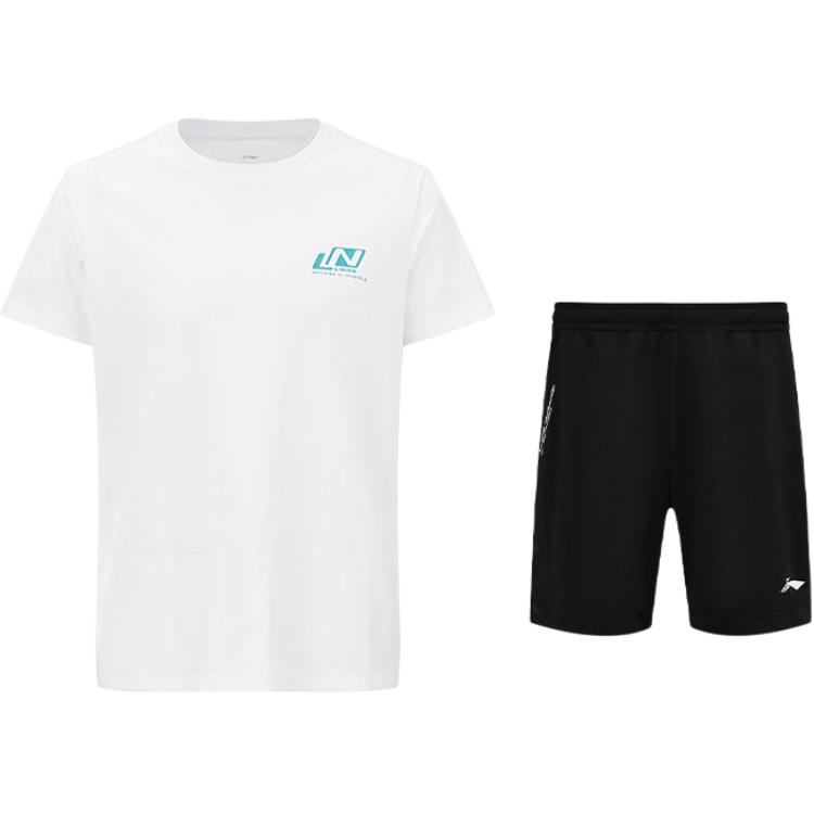 

Li-Ning Minimalist Breathable Cool Round Neck Short Sleeve Versatile Straight Cut Split Quick-Dry Shorts Casual Sports Set ATSV607-2+AAPU133-1