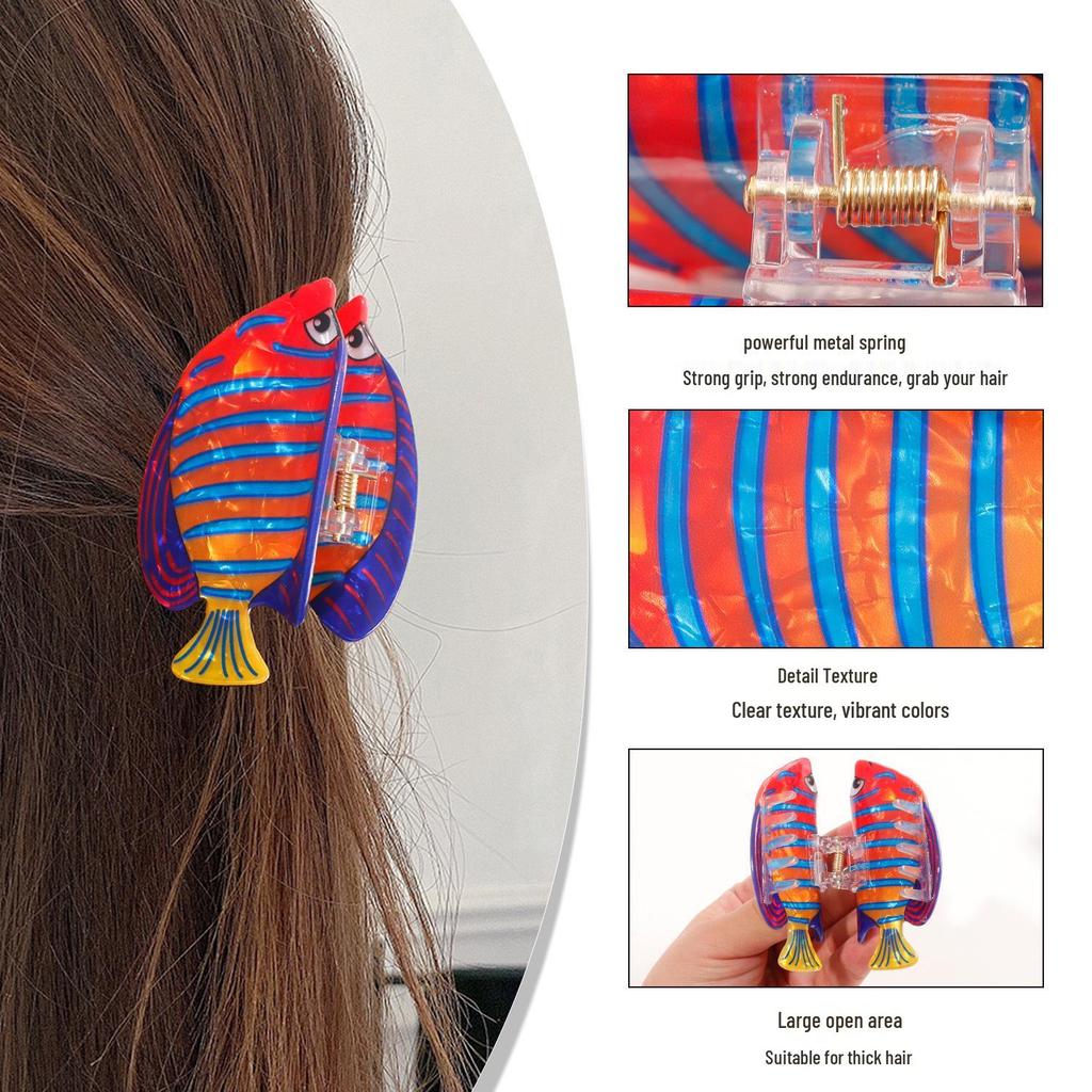 Bamboo Cute Ocean Animal Hair Clips: Tropical Fish & Cartoon Shark Claw Accessories.