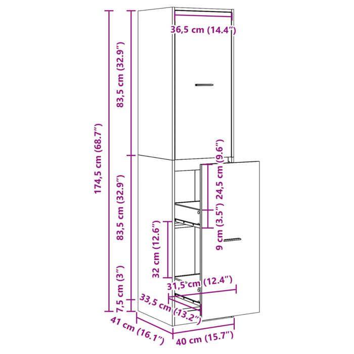 VidaXL Armoire d'apothicaire chêne fumé 40x41x174,5 cm bois ingénierie, coffre d'apothicaire, meuble d'apothicaire, coffre à 3309649