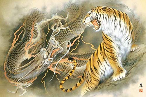 APPLEONE 1000-311 Dragon and Tiger (Ozuma Kaname) 1000-Piece Jigsaw Puzzle (75 x 50 cm) Made in Japan Good Luck, Wealth, and Good Fortune