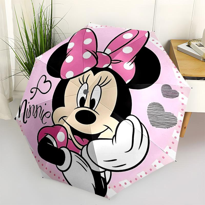 

Minnie Mouse, Pink Background Themed Automatic Opening and Closing Umbrella, Brightly Colored 8-rib Portable Umbrella, Suitable for Men and