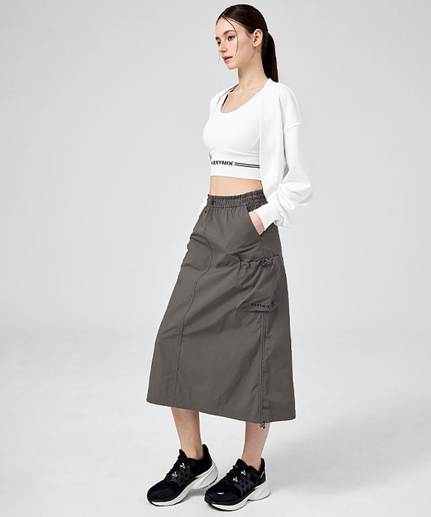 XEXYMIX Comfort Utility Cargo Long Skirt Autumn Charcoal Xfk2Rk1101