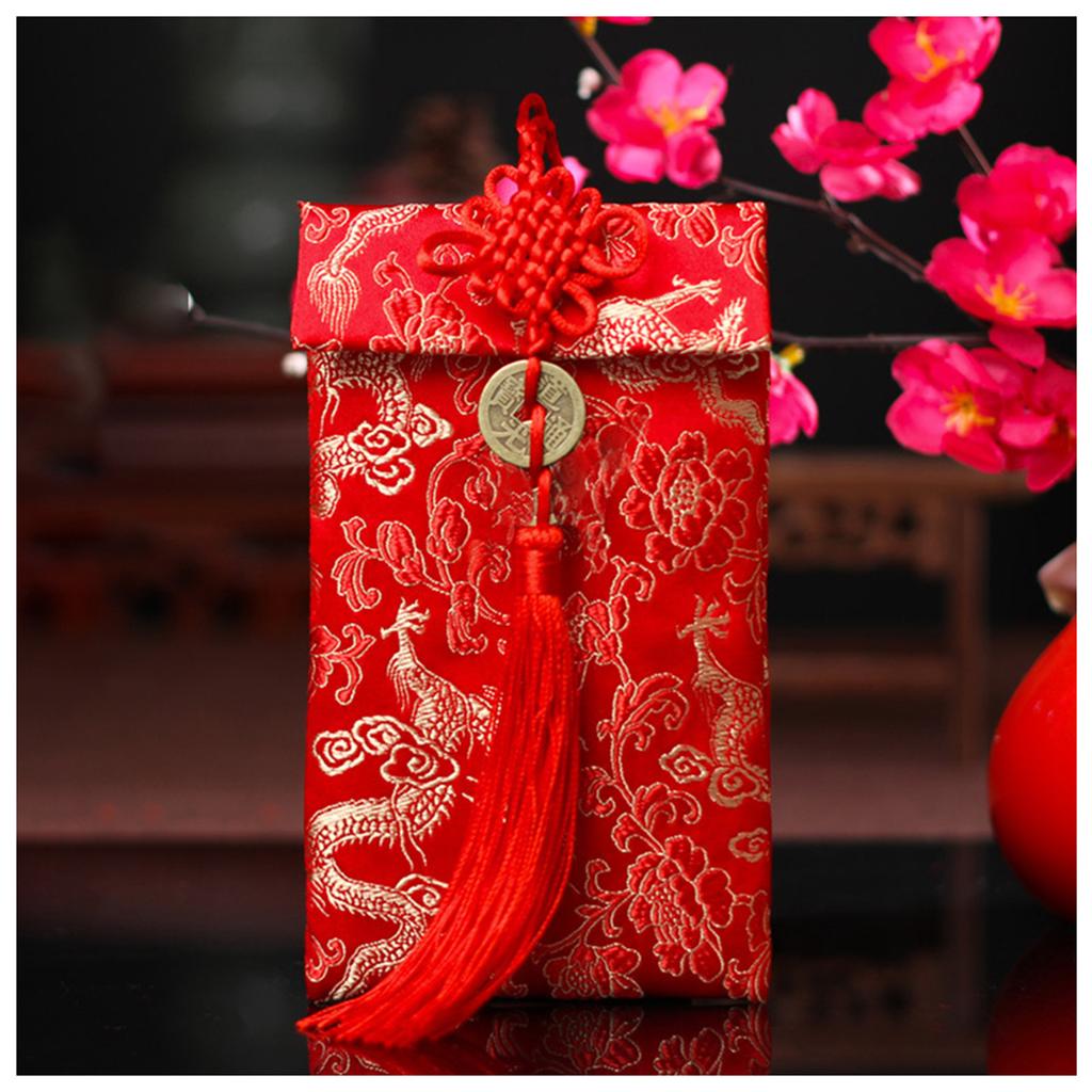 Chinese Brocade Red Envelope Bag Spring Festival Luck Red Packets Bag 2026 New Year Decoration For Chinese Wedding Birthday
