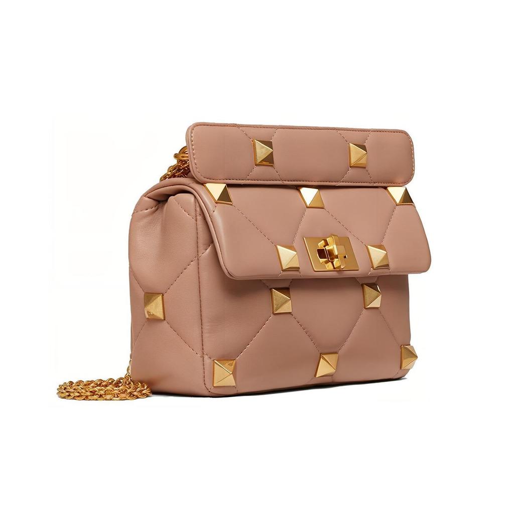 Valentino Roman Stud Quilted Diamond Pattern Lambskin Handheld Shoulder Crossbody Bag Medium Women Bags Cinnamon-Pink WW2B0I82BSFGF9