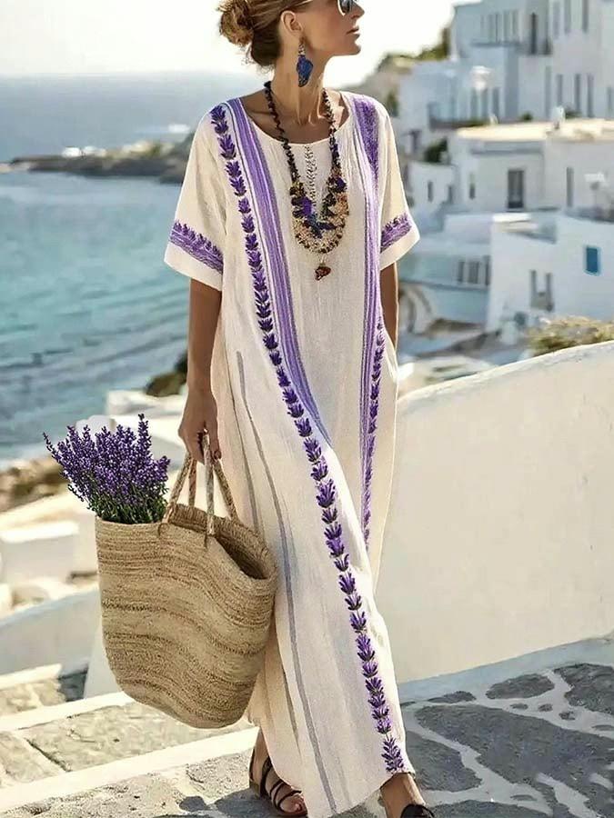 Women's Long Sleeve Boho Print Maxi Shirt Dress