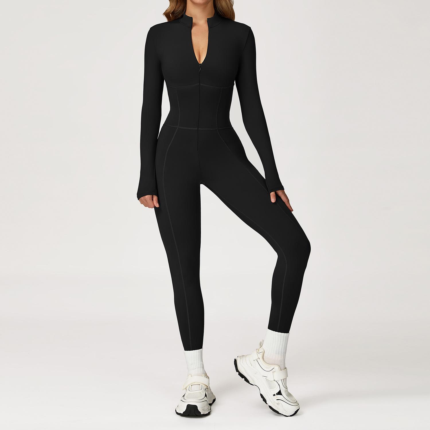 

Stand Collar Zipper Jumpsuit: Warm Long Sleeve, Outdoor Casual Sports Fitness Wear Large