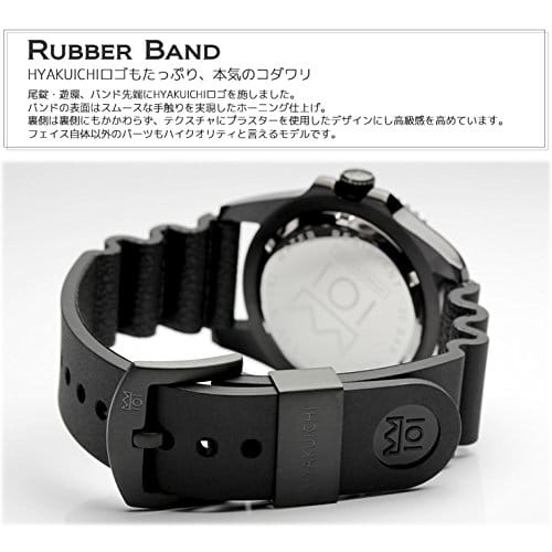 HYAKUICHI 101 No.1 Quartz Dive Watch with Date Display, Water Resistant to 20 ATM, Model HYAKU1-001 (Black Rubber)