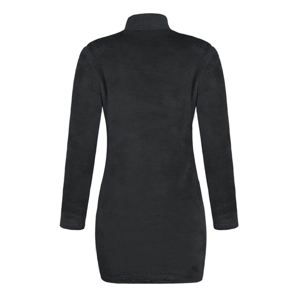 Women's High Neck Long Sleeve Plush Dress Women's And Winter Plush Knitting Color Casual Dress