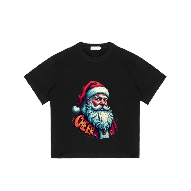 Christmas T Shirt Black Santa Claus Cheer Print Holiday Party Wear