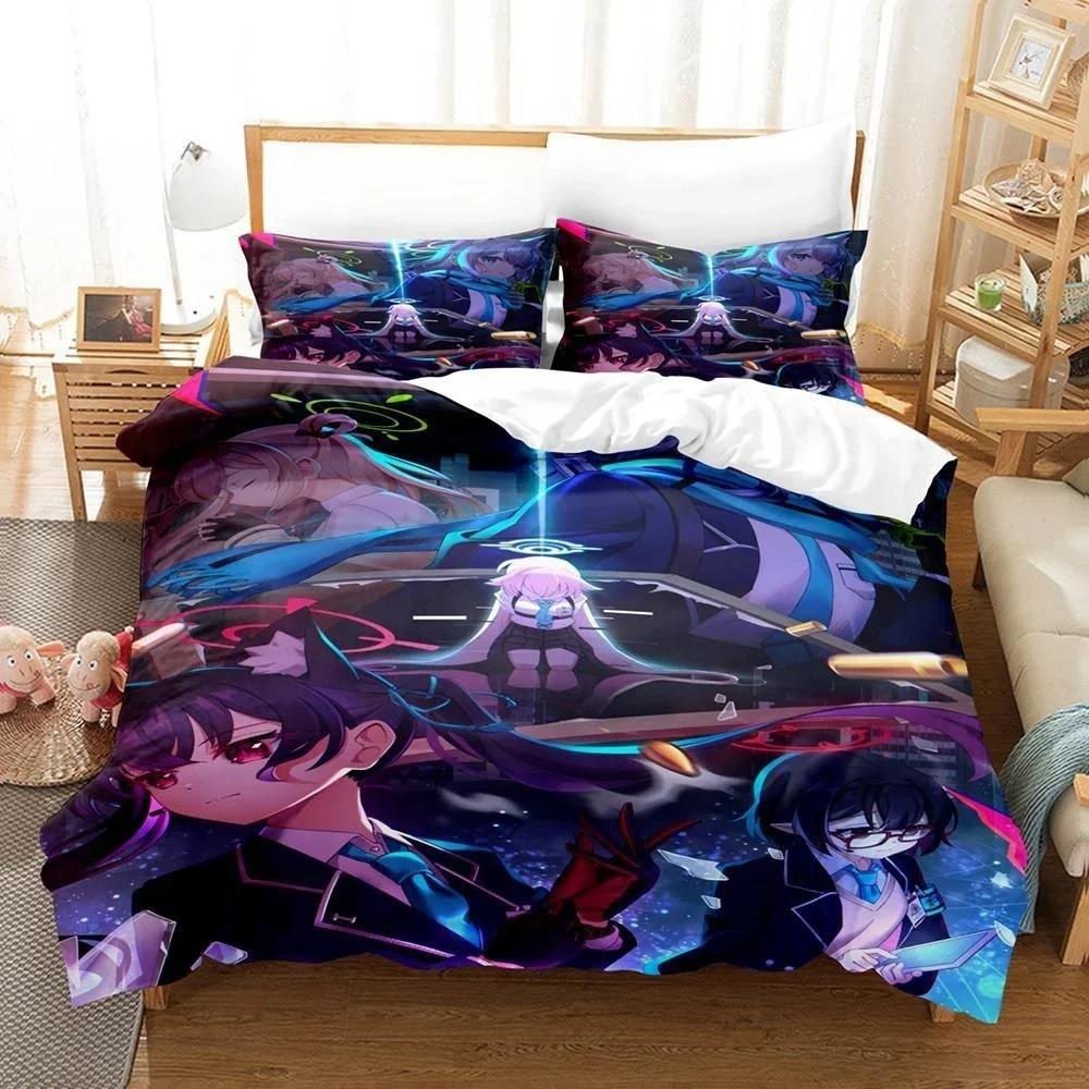 Anime Bed Sheet Kawaii Girl Blue Archive Bedding Set Single Twin Full Queen King Size Bed Set Aldult Kid Bedroom Duvetcover Sets