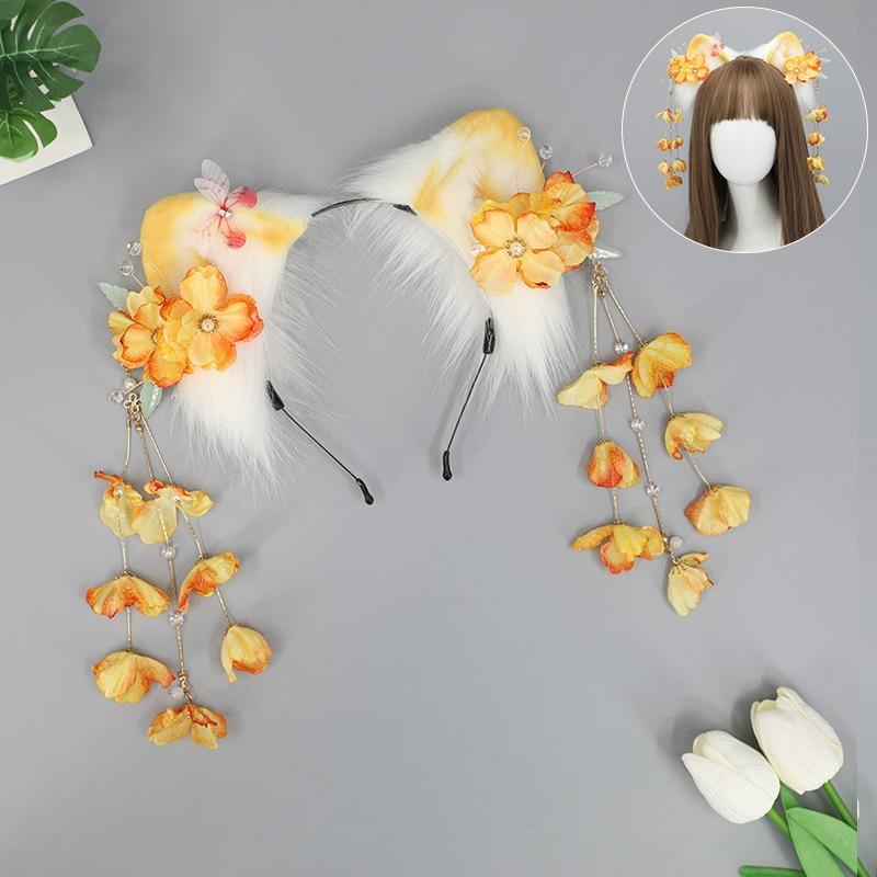 Chinese Niang Fringed Cat Ear Headband Olita Hanfu Animal Ear Cos Accessories Antique Cat Ears Cat Tail Set