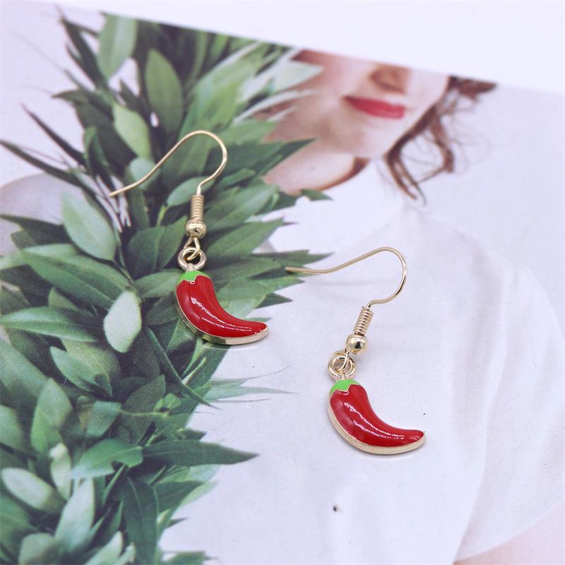 Chili Pendant Earrings: Cute, Versatile, Drip Oil Alloy Ear Hooks