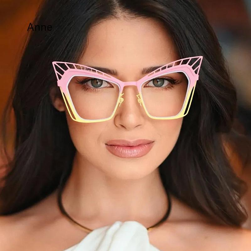 Fashion  Cat Eye Square Large Frame Eye Protection Splicing Color Ladies Anti-Blu-Ray Optical Frame Gafas Hombre