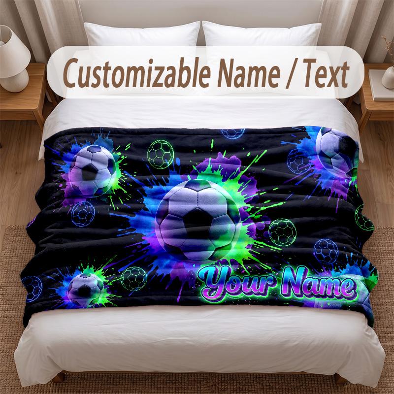 Fußball-Thema Weiche Decke Personalisierter Benutzerdefinierter Name Textdruck Warme Decke Zuhause Sofa Schlafzimmer Dekoration