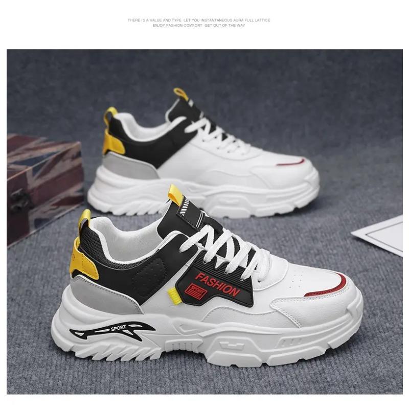 Men's Color Block Chunky Sneakers Non-Slip Thick Sole Casual Trainers Fashion Faux Leather Sports Shoes