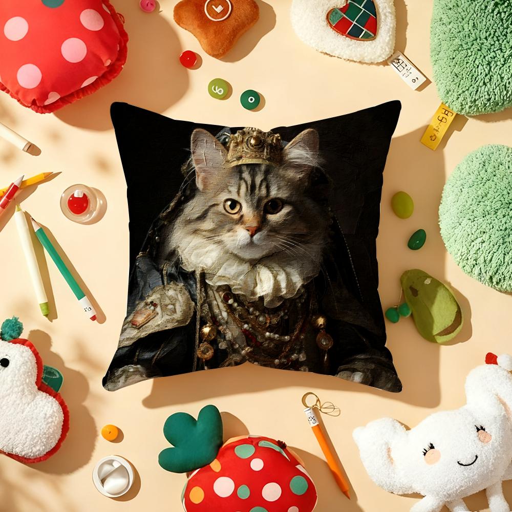 Renaissance Royal cat Cushion Cover Plush Fabric Soft DoubleSided Printed Sofa Warm Winter Home Gift Pillow Cover