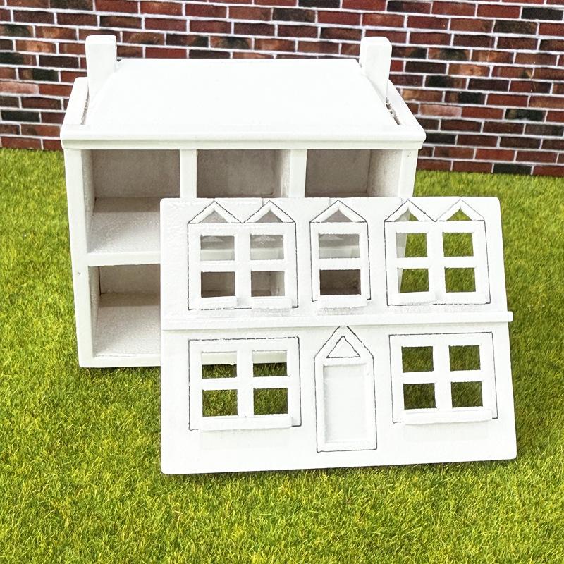 1:12 Dollhouse Miniatures White Wooden Villa Small House Model Doll House Decor Micro Landscape Ornaments Pretend Play Toys Diy