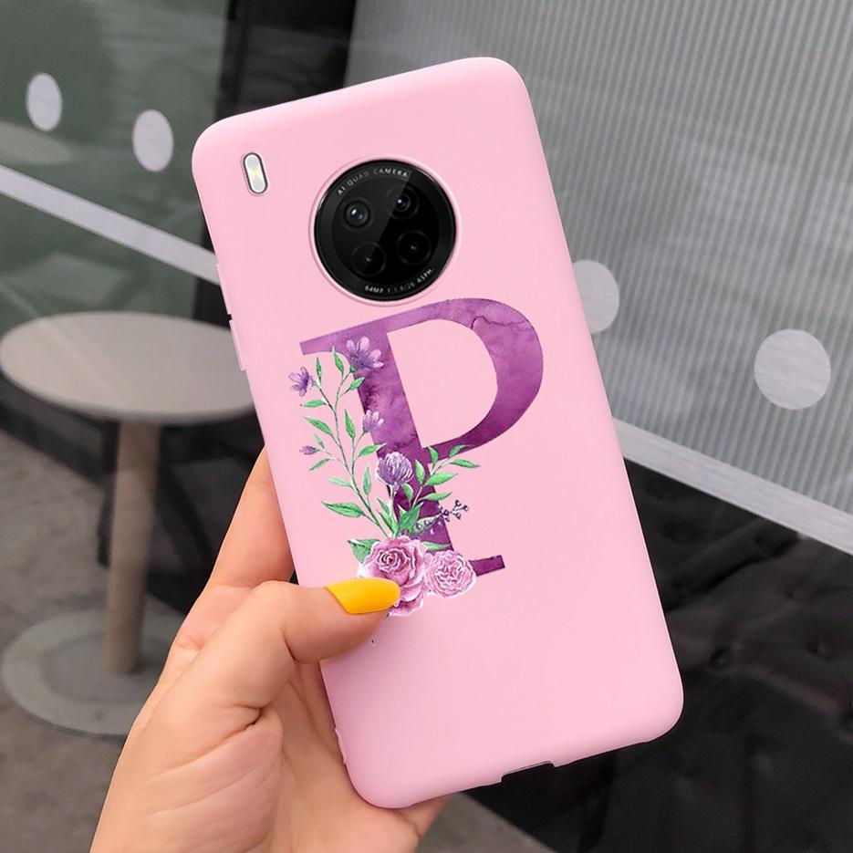 For Huawei Y9a 2020 Case 6.63'' Cute 26 Letters Cover Case For Huawei Y9a Y 9a Soft TPU Fundas HuaweiY9a Shockproof Phone Bumper
