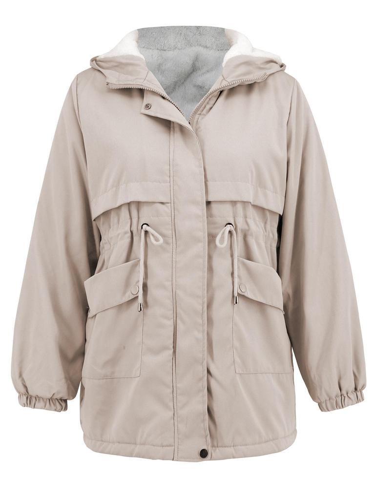 Women's 2024 Hooded Fur-Lined Windbreaker: Autumn/Winter Warm Zipper Jacket