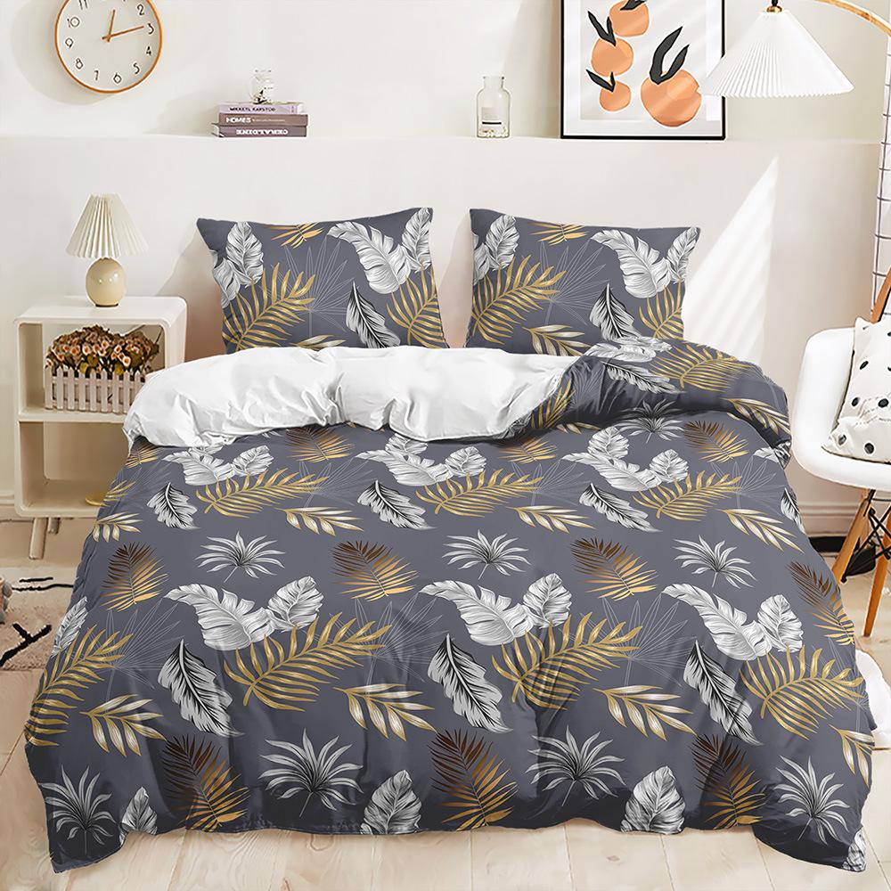 Three-Piece 3D Quilt Cover Plant Leaves Simple Wind Kit Bedding