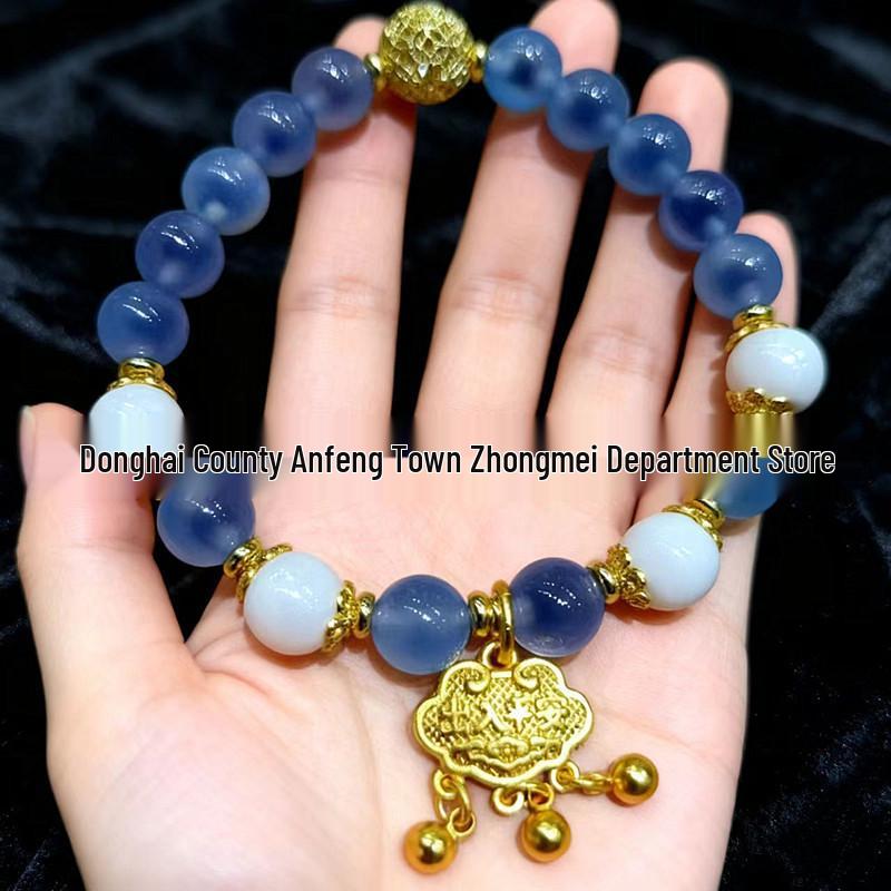 Half-Sugar Ash Glaze Agate Candy Heart & Ruyi Lock Bracelet for Women