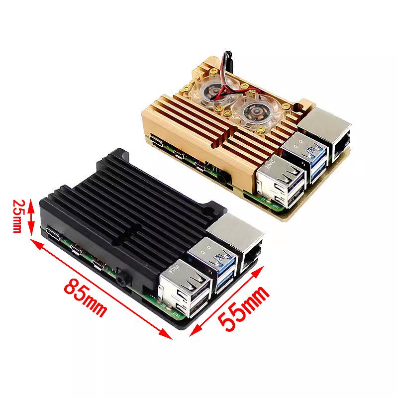 Per Raspberry Pi 4 3 Modello B 3B Plus Custodia in Alluminio con Doppia Ventola di Raffreddamento Involucro Metallico per RPI Raspberry Pi 4 3 Modello