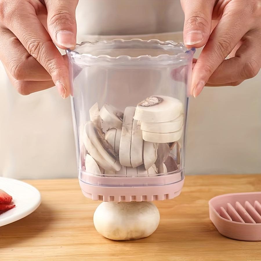 1pc Stainless Steel Fruit Slicer, Multifunctional Strawberry Slicer & Vegetable Chopper with Manual Pusher, Rectangular Blade, Container Included