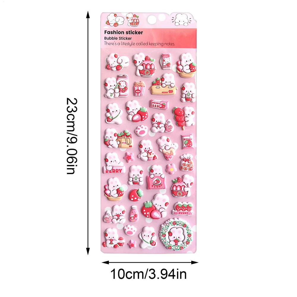 

Puff Stickers for Kids Self-Adhesive Cute Bunny Decals 3D Pink Cartoon Rabbit Stickers for Scrapbooking Camera Planners Journals