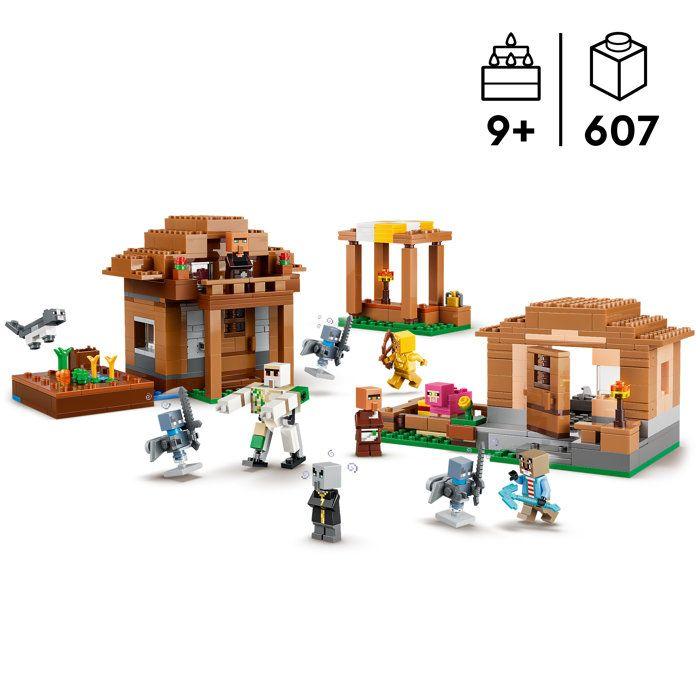 LEGO Minecraft 21596 L'Évocateur a l'Attaque du Village - Jeu 9 ans - Maquettes de Maisons