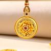 Elegant Sand Gold Rhinestone Peony Flower Pendant with Braided Rope for Women