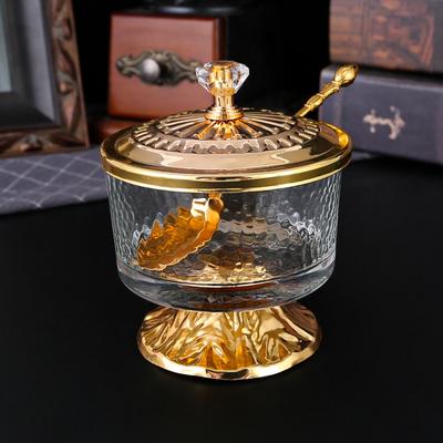 European-style Household Wrought Iron Glass Sugar Jar Household Kitchen Salt Seasoning Jar Soy Sauce Vinegar Jar Living Room Decoration Snack Box