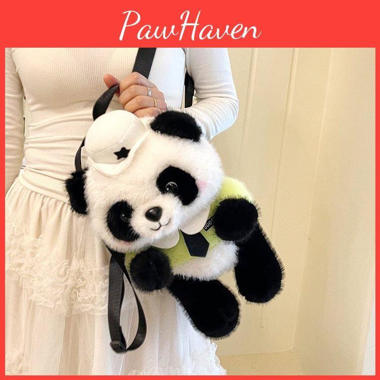 Police Panda Plush Backpack With Cartoon Pattern Adjustable Shoulder Bag Straps