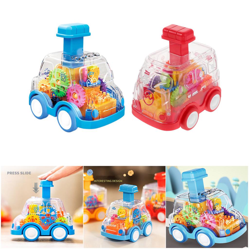 2Pieces Friction Powered Vehicle With Colorful Gear Early Childhood Development Toy Press and Go Car Toy for Children