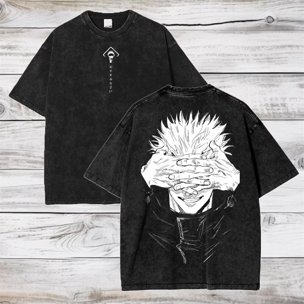 T-shirt Stampa Anime Jujutsu Kaisen Gojo Satoru Ryomen Sukuna Uomo Cotone Lavato T-shirt Manga Oversize Harajuku Maglietta Uomo