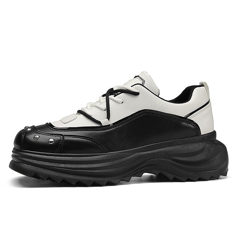 Fashion Fashion Blue Square Toe Leather Shoes Men Chunky Casual Sneakers Designer Rivets Platform Shoes Men Increase Height Derby Shoes