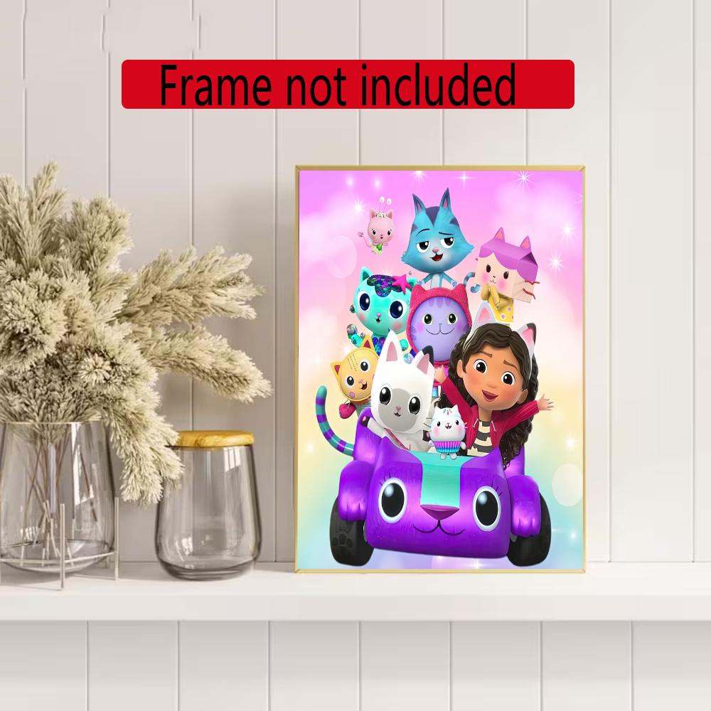 Cartoon Cute Gabbys 5D Round Diamond Painting Kit Diamond Embroidery Painting Rhinestones Mosaic Frameless Handwork Decoration Arts